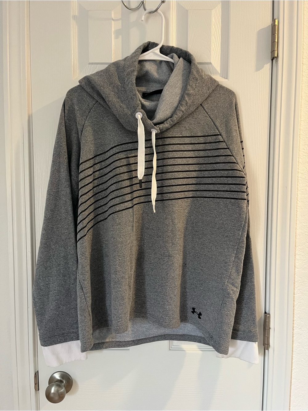 Under Armour  Gray Pullover Hoodie - Striped Cowl Neck